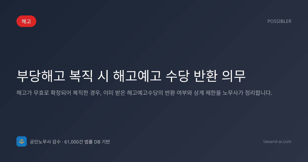 부당해고 복직 시 해고예고 수당 반환 의무